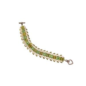 Beaded Bracelet With Toggle‎ Clasp & Heart Charm In Green Yellow & White